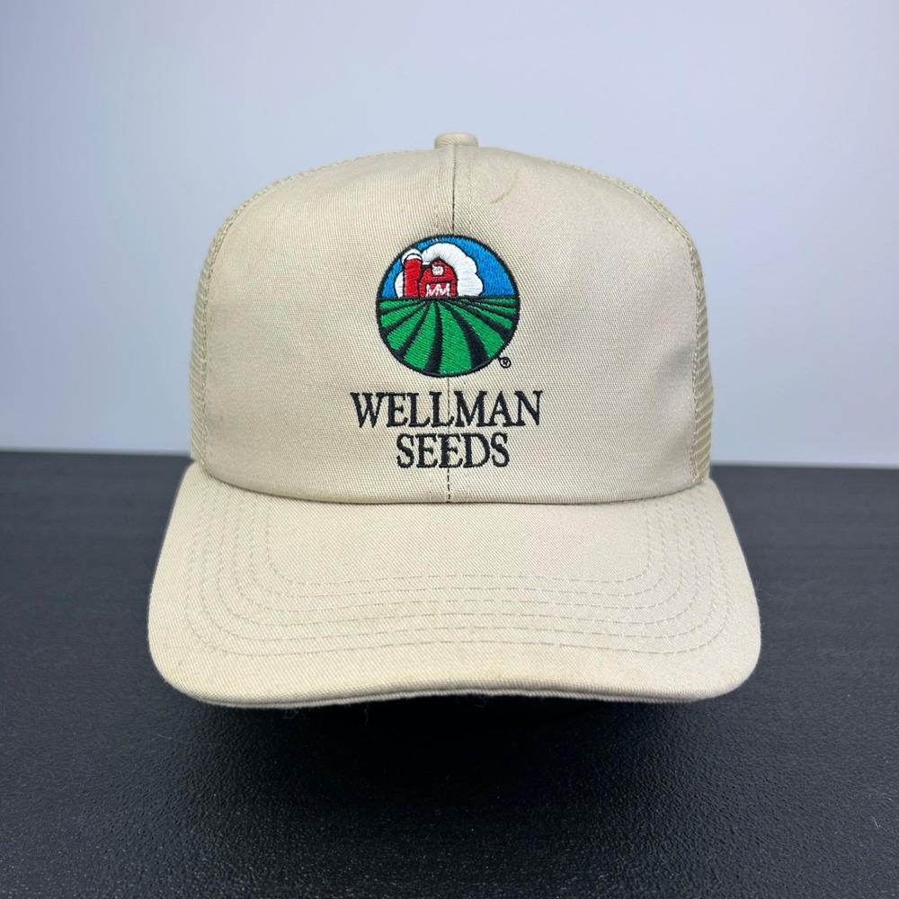 Vintage K-Products Wellman Seeds Trucker Hat‎ Cap Snap Back Tan Farming Adult